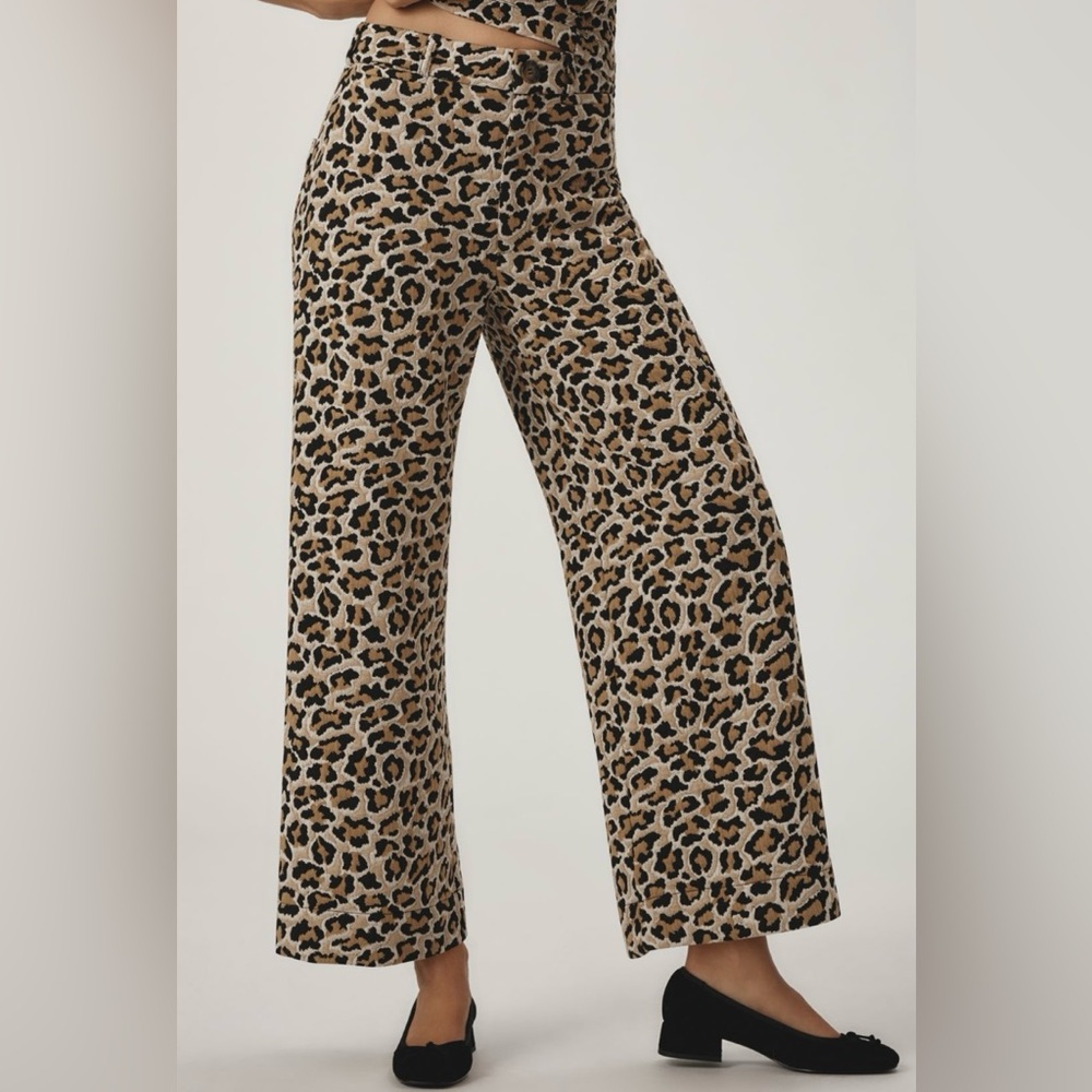 🟠NWT MAEVE by ANTHROPOLOGIE High-Rise Crop Wide-Leg Pants/Animal Print Sz25 - Picture 2 of 6
